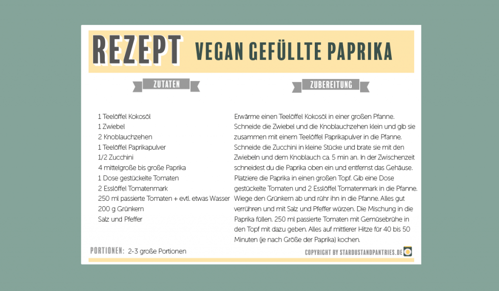 Rezeptkarte - vegan gefüllte Paprika