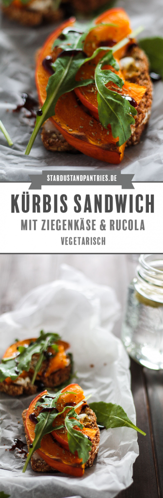 Dieses vegetarisches Kürbis Sandwich mit Hokkaidokürbis, Ziegenkäse und Rucola schmeckt lecker und ist ein idealer Snack oder ein gesundes und schnelles Mittagessen bzw. Abendbrot! #Sandwich #Snack #Kürbis