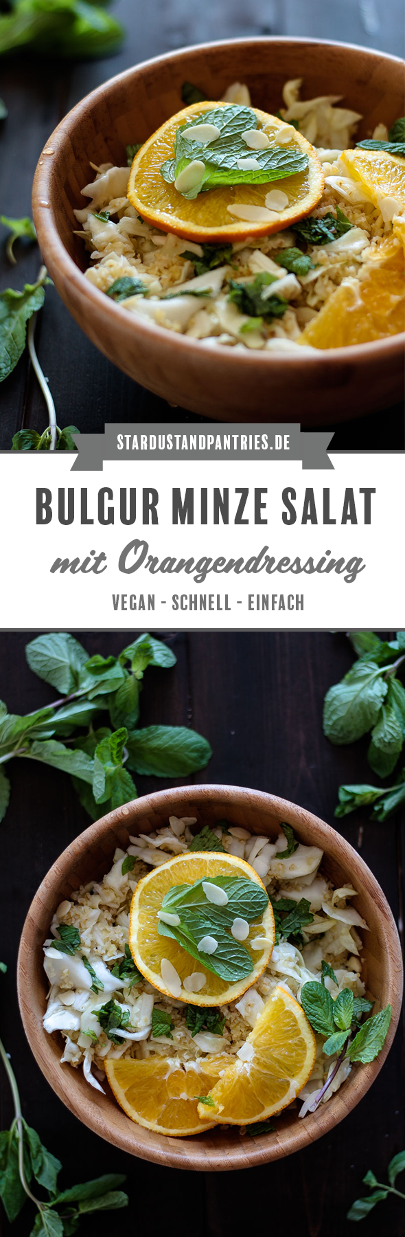 Ein schneller veganer Bulgur Minze Salat mit fruchtigem Orangendressing ist perfekt für stressige Tage! Einfach, wenige Zutaten und gesund! #Salat #vegan #Bulgur #Bulgurminze #schnelleküche