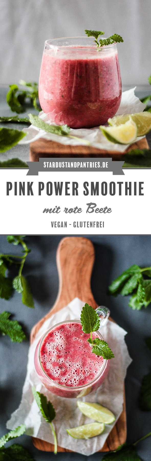 Veganer Pink Power Smoothie mit roter Beete und Ananas für einen vitaminreichen Start in den Tag oder Snack! #Smoothie #vegansmoothie #rotebeete #rotebeetesmoothie