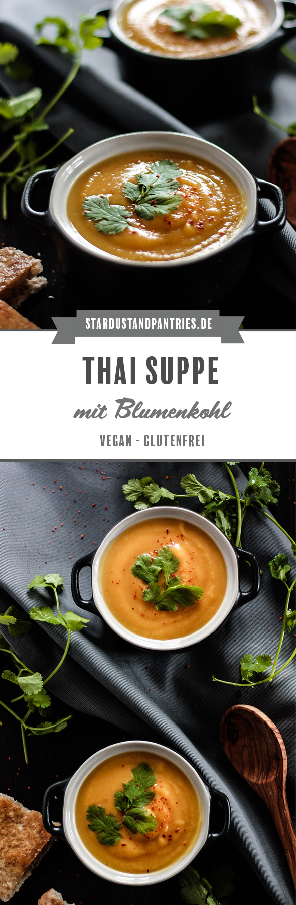 Vegetarisches Suppen Rezept: vegane Blumenkohlsuppe ohne Sahne mit würziger Thai Note! Eine schnelle Suppe die du auch unter der Woche zubereiten kannst! #Suppe #Suppenrezept #Blumenkohl